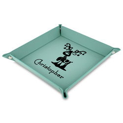 Reindeer 9" x 9" Teal Faux Leather Valet Tray (Personalized)