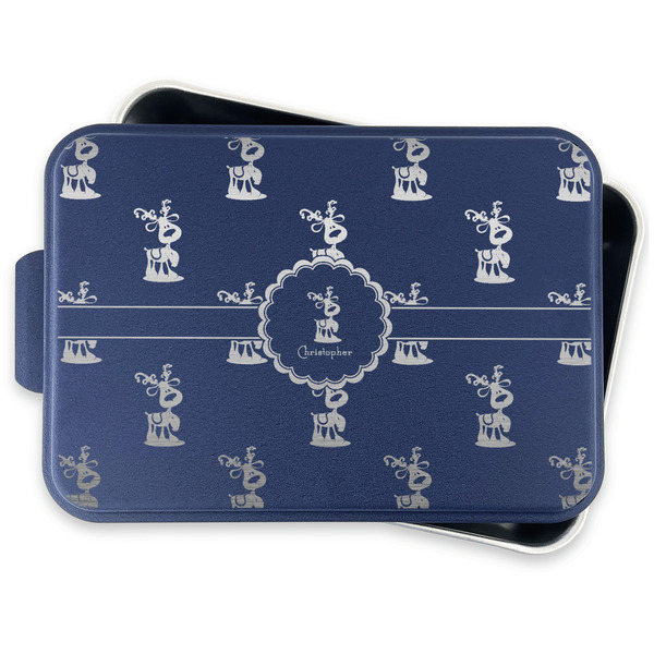 Reindeer Aluminum Baking Pan - Navy Lid - FRONT w/lid off