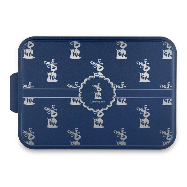 Custom Reindeer Aluminum Baking Pan with Navy Lid (Personalized)