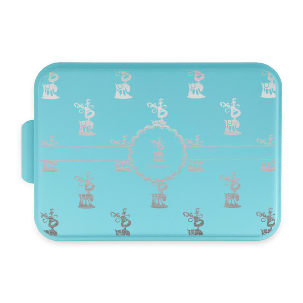 Custom Reindeer Aluminum Baking Pan with Teal Lid (Personalized)