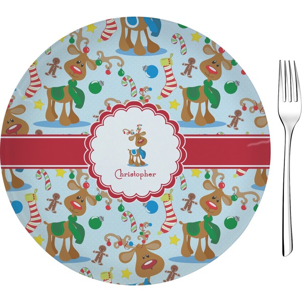 Custom Reindeer Glass Appetizer / Dessert Plate 8" (Personalized)