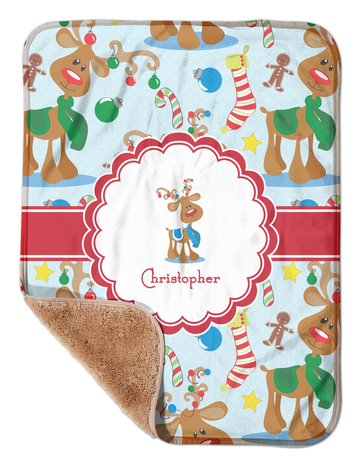 Custom Reindeer Sherpa Baby Blanket 30" x 40" w/ Name or Text