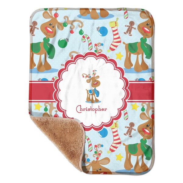 Custom Reindeer Sherpa Baby Blanket - 30" x 40" w/ Name or Text