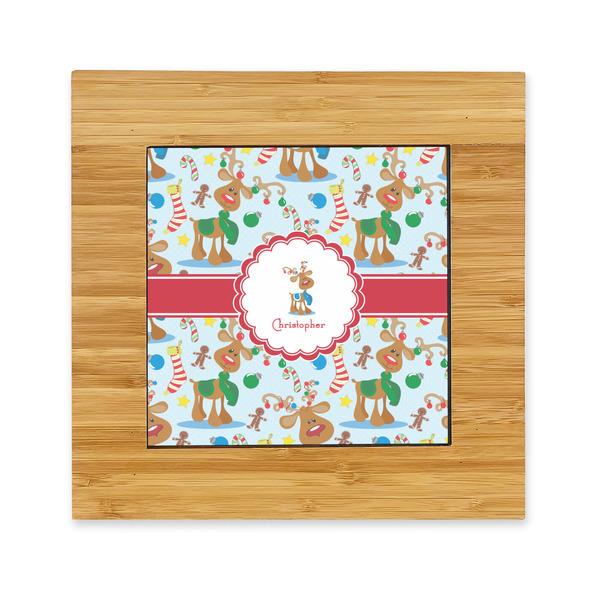 Custom Reindeer Bamboo Trivet with Ceramic Tile Insert (Personalized)