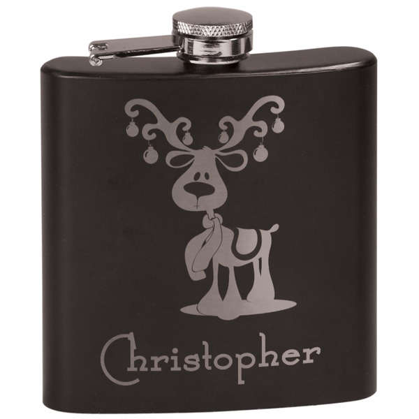 Custom Reindeer Black Flask Set (Personalized)