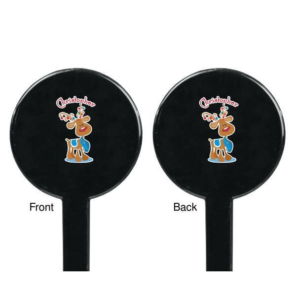 Reindeer Black Plastic 7" Stir Stick - Double Sided - Round - Front & Back