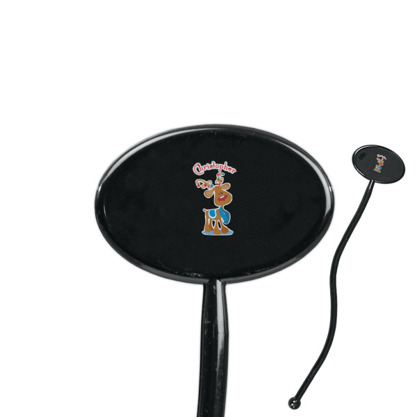 Custom Reindeer 7" Oval Plastic Stir Sticks - Black - Double Sided (Personalized)