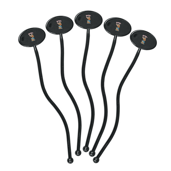 Reindeer Black Plastic 7" Stir Stick - Oval - Fan