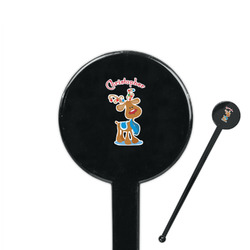 Reindeer 7" Round Plastic Stir Sticks - Black - Single Sided (Personalized)