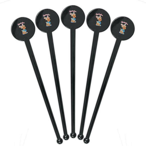 Reindeer Black Plastic 7" Stir Stick - Round - Fan View