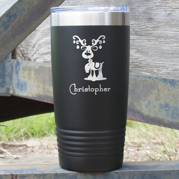 Custom Reindeer 20 oz Stainless Steel Tumbler - Black - Double Sided (Personalized)