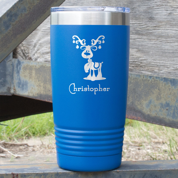 Custom Reindeer 20 oz Stainless Steel Tumbler - Royal Blue - Double Sided (Personalized)