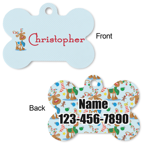 Reindeer Bone Shaped Dog Tag - Front & Back