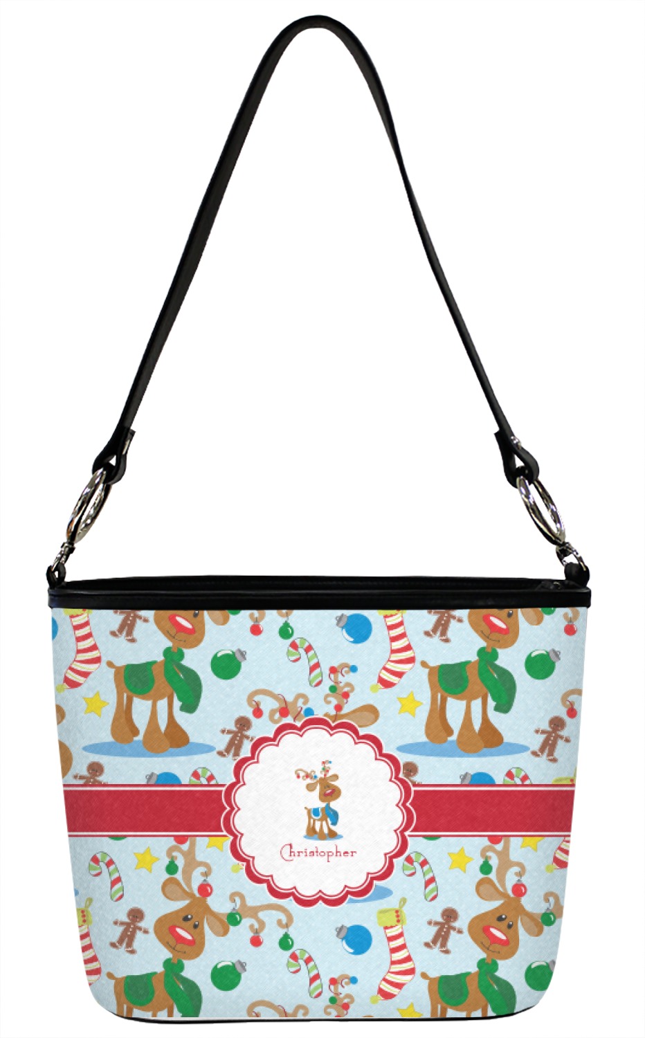 Reindeer Bucket Bag w/ Genuine Leather Trim Large w/ Name or Text