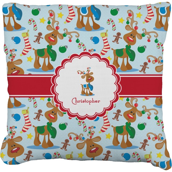 Custom Reindeer Faux-Linen Throw Pillow 16" (Personalized)