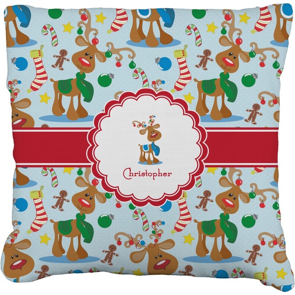 Custom Reindeer Faux-Linen Throw Pillow 18" (Personalized)
