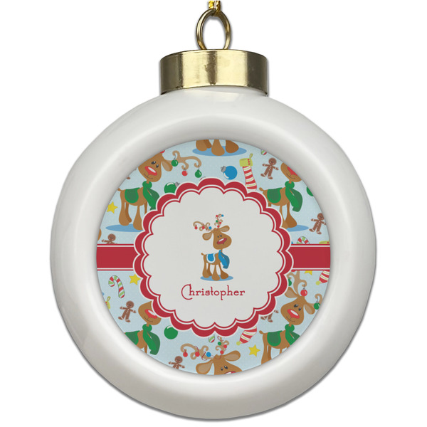 Custom Reindeer Ceramic Ball Ornament (Personalized)