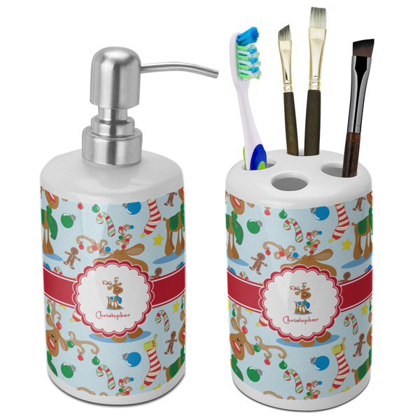 Custom Reindeer Ceramic Bathroom Accessories Set (Personalized)