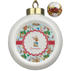 Reindeer Ceramic Ball Ornaments - Poinsettia Garland (Personalized)
