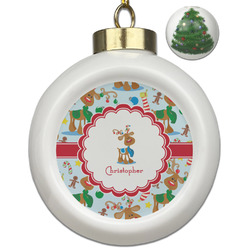 Reindeer Ceramic Ball Ornament - Christmas Tree (Personalized)