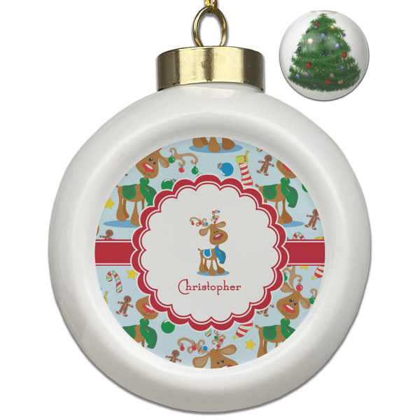 Custom Reindeer Ceramic Ball Ornament - Christmas Tree (Personalized)