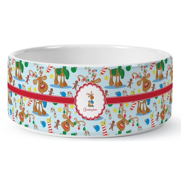 Reindeer Ceramic Dog Bowl - Medium - Front