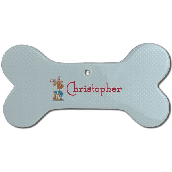 Reindeer Ceramic Flat Ornament - Bone Front