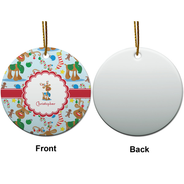 Reindeer Ceramic Flat Ornament - Circle Front & Back (APPROVAL)