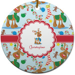 Reindeer Round Ceramic Ornament w/ Name or Text