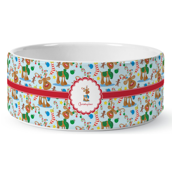 Custom Reindeer Ceramic Dog Bowl - Large (Personalized)