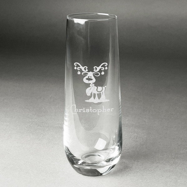Custom Reindeer Champagne Flute - Stemless Engraved - Single (Personalized)