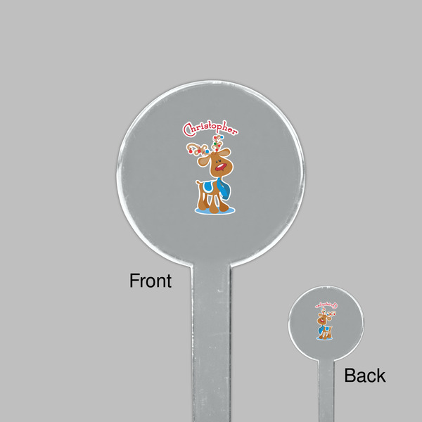 Reindeer Clear Plastic 7" Stir Stick - Round - Front & Back