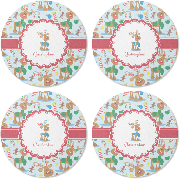 Reindeer Coaster Round Rubber Back - Apvl
