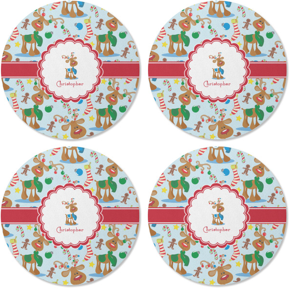 Reindeer Coaster Round Rubber Back - Apvl