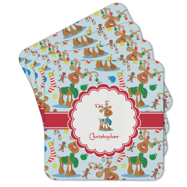 Custom Reindeer Cork Coaster - Set of 4 w/ Name or Text
