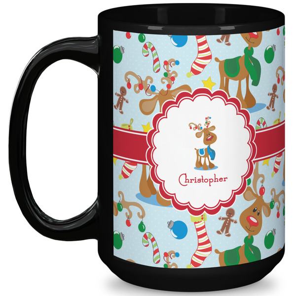 Custom Reindeer 15 Oz Coffee Mug - Black (Personalized)