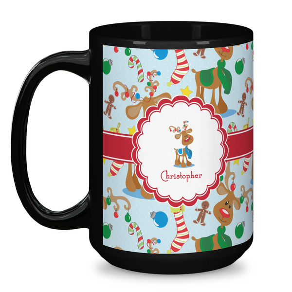 Reindeer Coffee Mug - 15 oz - Black