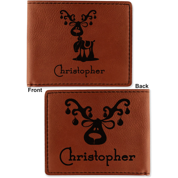 Reindeer Cognac Leatherette Bifold Wallets - Front and Back