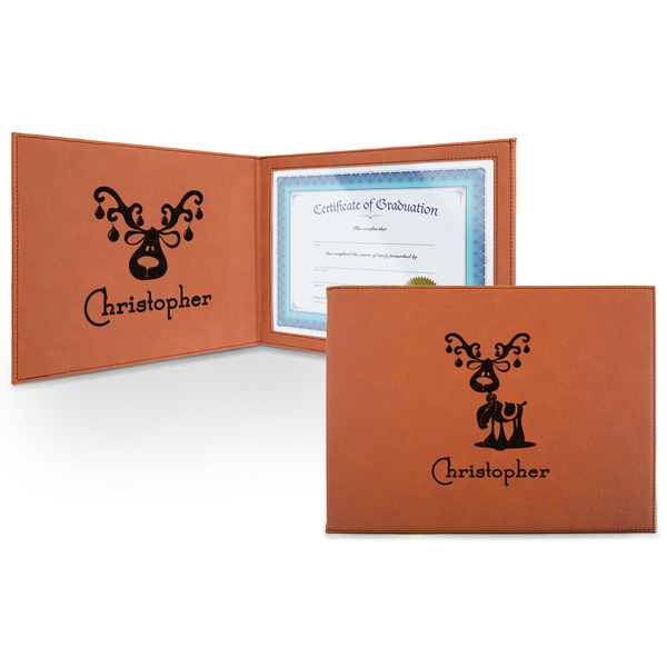 Custom Reindeer Leatherette Certificate Holder - Front and Inside (Personalized)