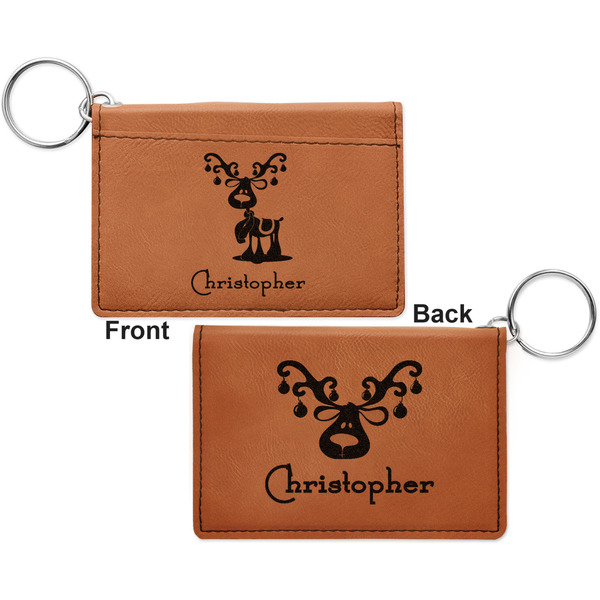 Reindeer Cognac Leatherette Keychain ID Holders - Front and Back Apvl