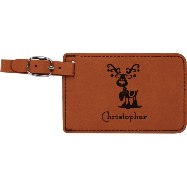 Custom Reindeer Leatherette Luggage Tag (Personalized)