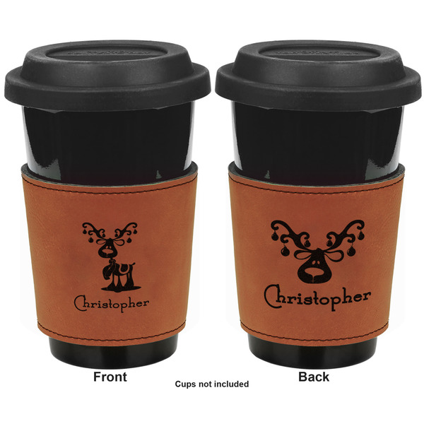 Reindeer Cognac Leatherette Mug Sleeve - Double Sided Apvl