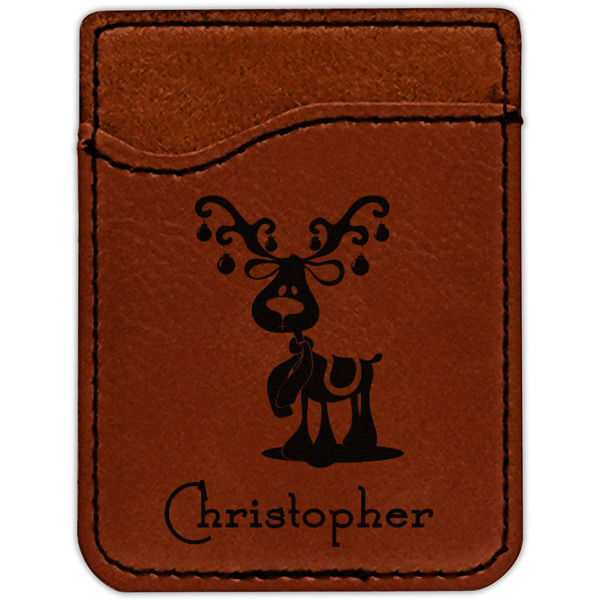 Reindeer Cognac Leatherette Phone Wallet close up
