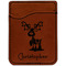 Reindeer Cognac Leatherette Phone Wallet close up