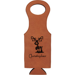 Reindeer Leatherette Wine Tote - Double Sided (Personalized)