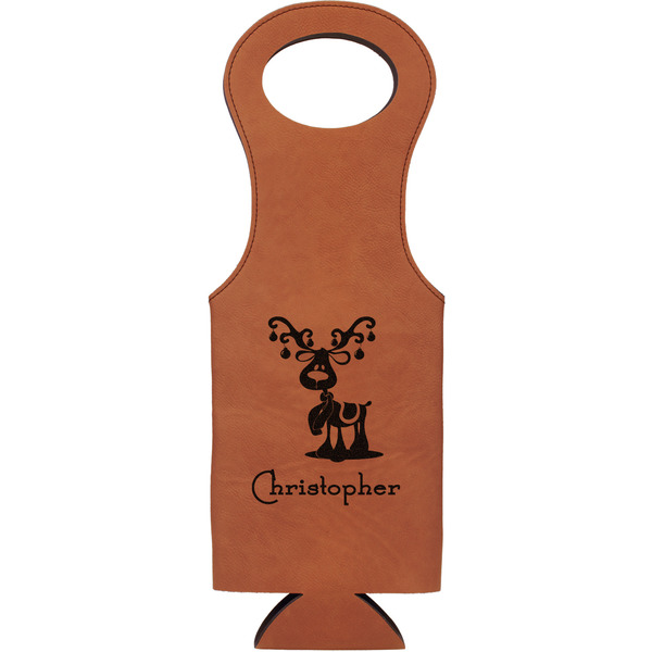 Custom Reindeer Leatherette Wine Tote - Single Sided (Personalized)