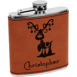Reindeer Leatherette Wrapped Stainless Steel Flask (Personalized)