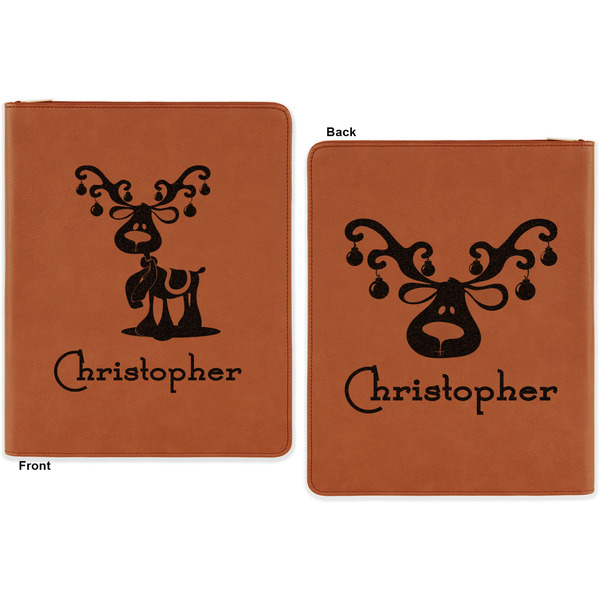 Reindeer Cognac Leatherette Zipper Portfolios with Notepad - Double Sided - Apvl