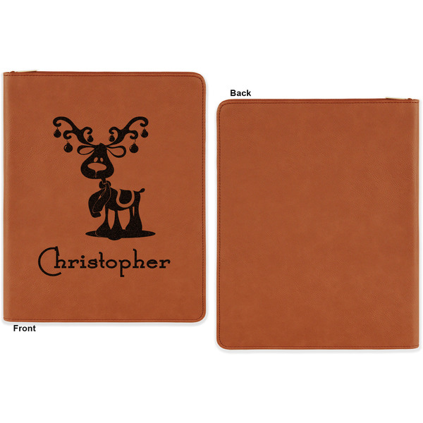 Reindeer Cognac Leatherette Zipper Portfolios with Notepad - Single Sided - Apvl
