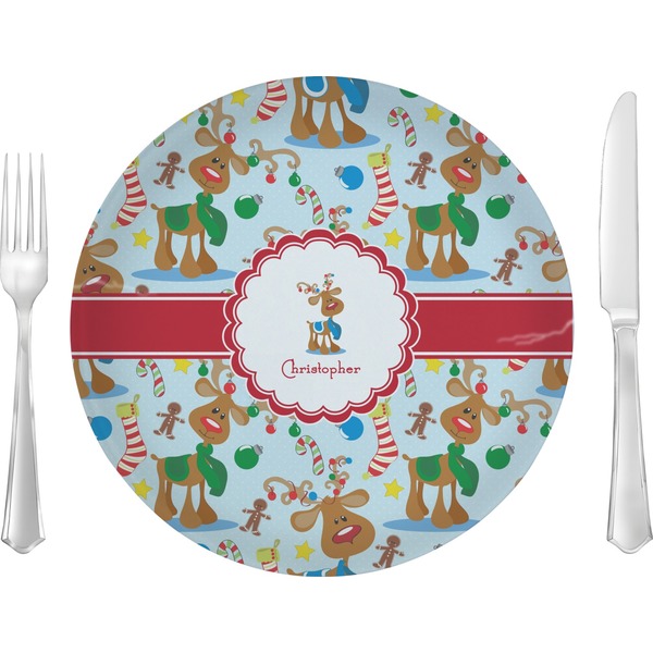 Custom Reindeer 10" Glass Lunch / Dinner Plates - Single or Set (Personalized)